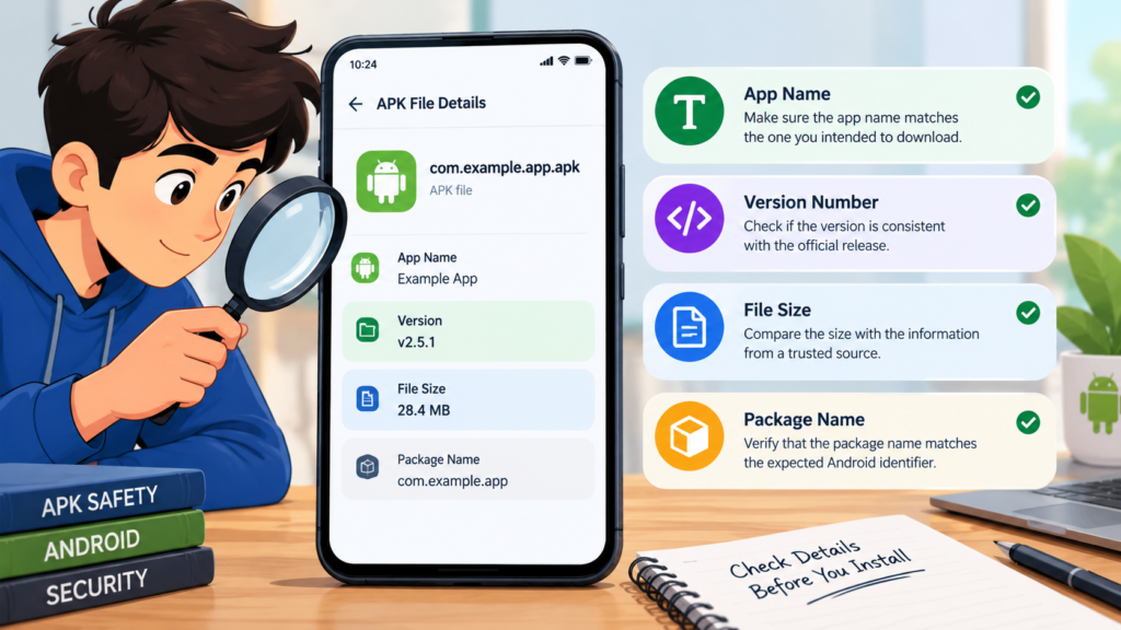 2. Check the APK File Name, Version, and Size